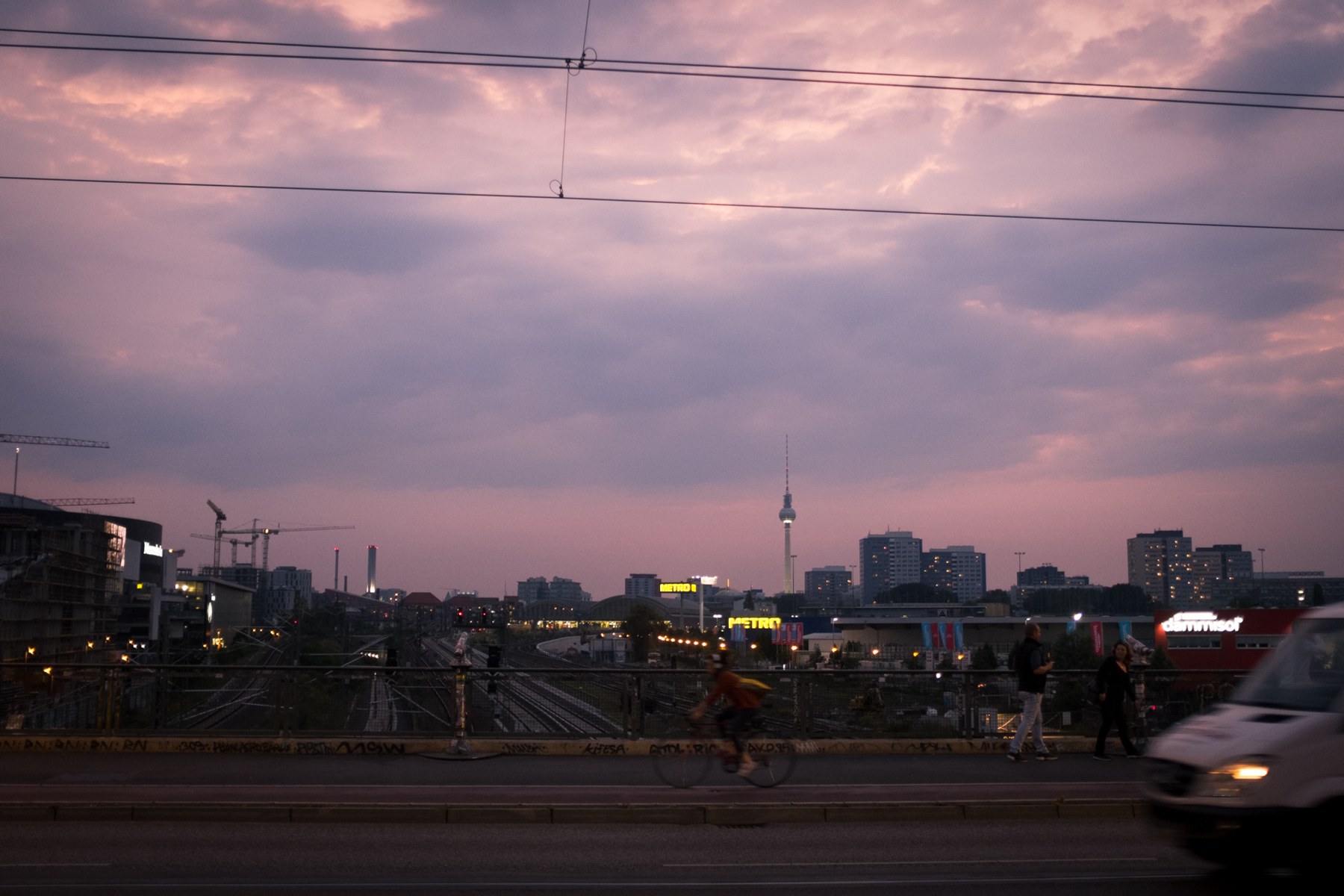 The original Berlin sunset with its subdued light and overhead wires
